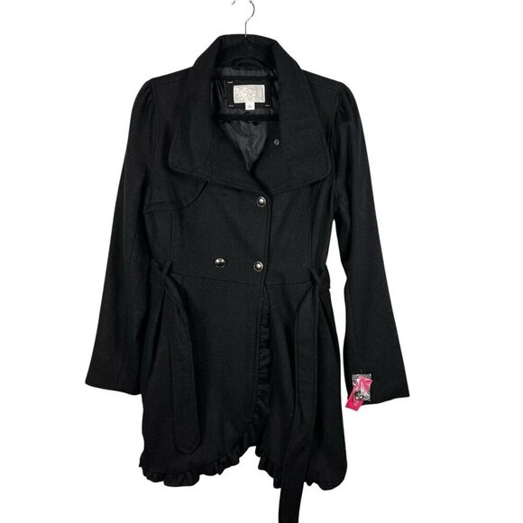 XHILIRATION Black Wool Blend Pea Coat Women’s Size Large Outerwear Winter NWT - Picture 1 of 12